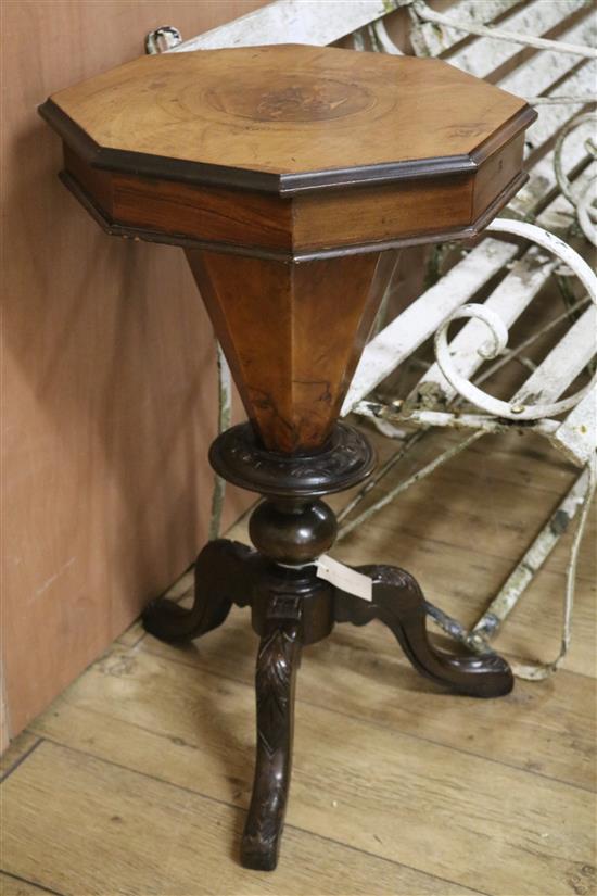 A Victorian inlaid walnut trumpet work table W.45cm